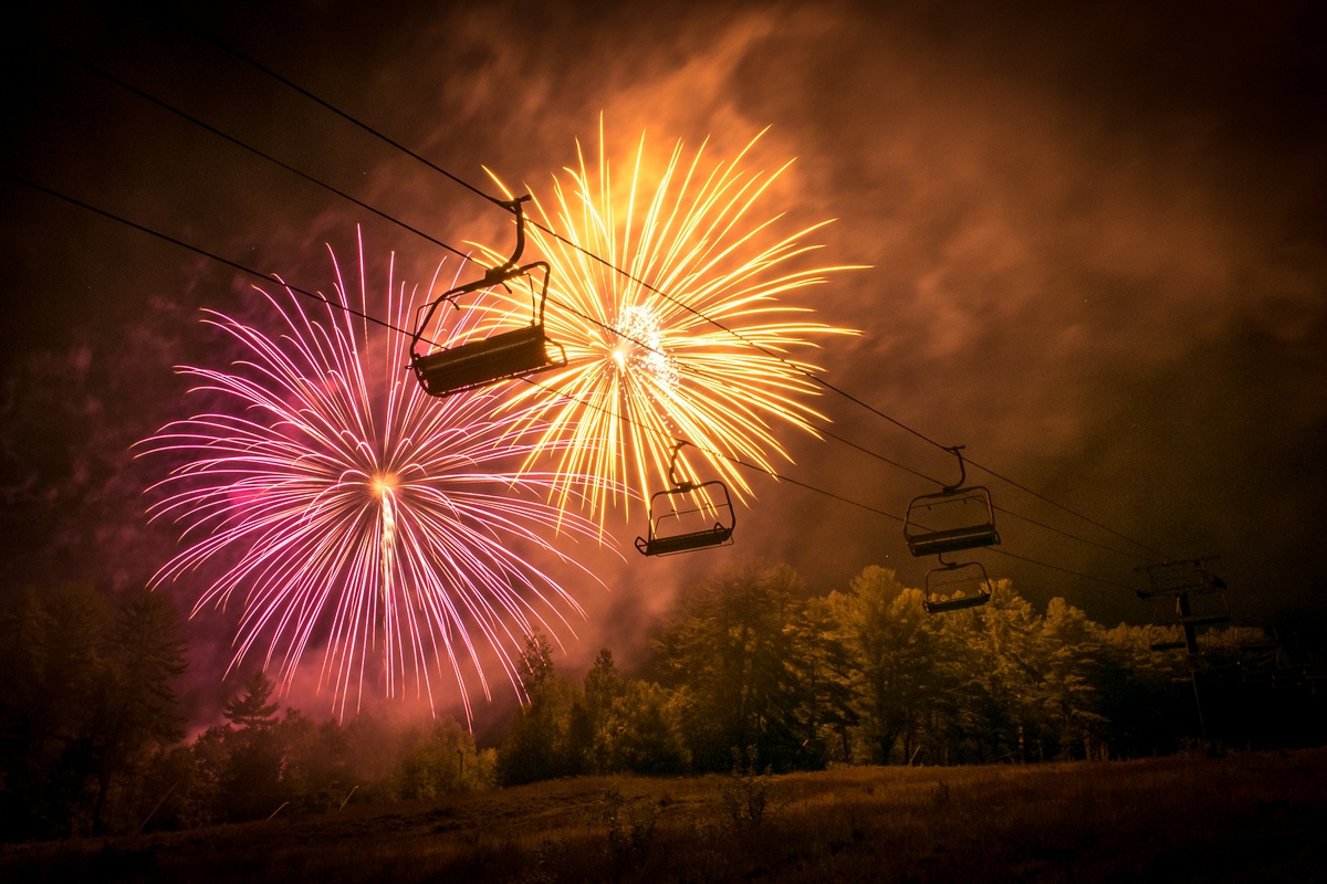 Fireworks behind chairlift