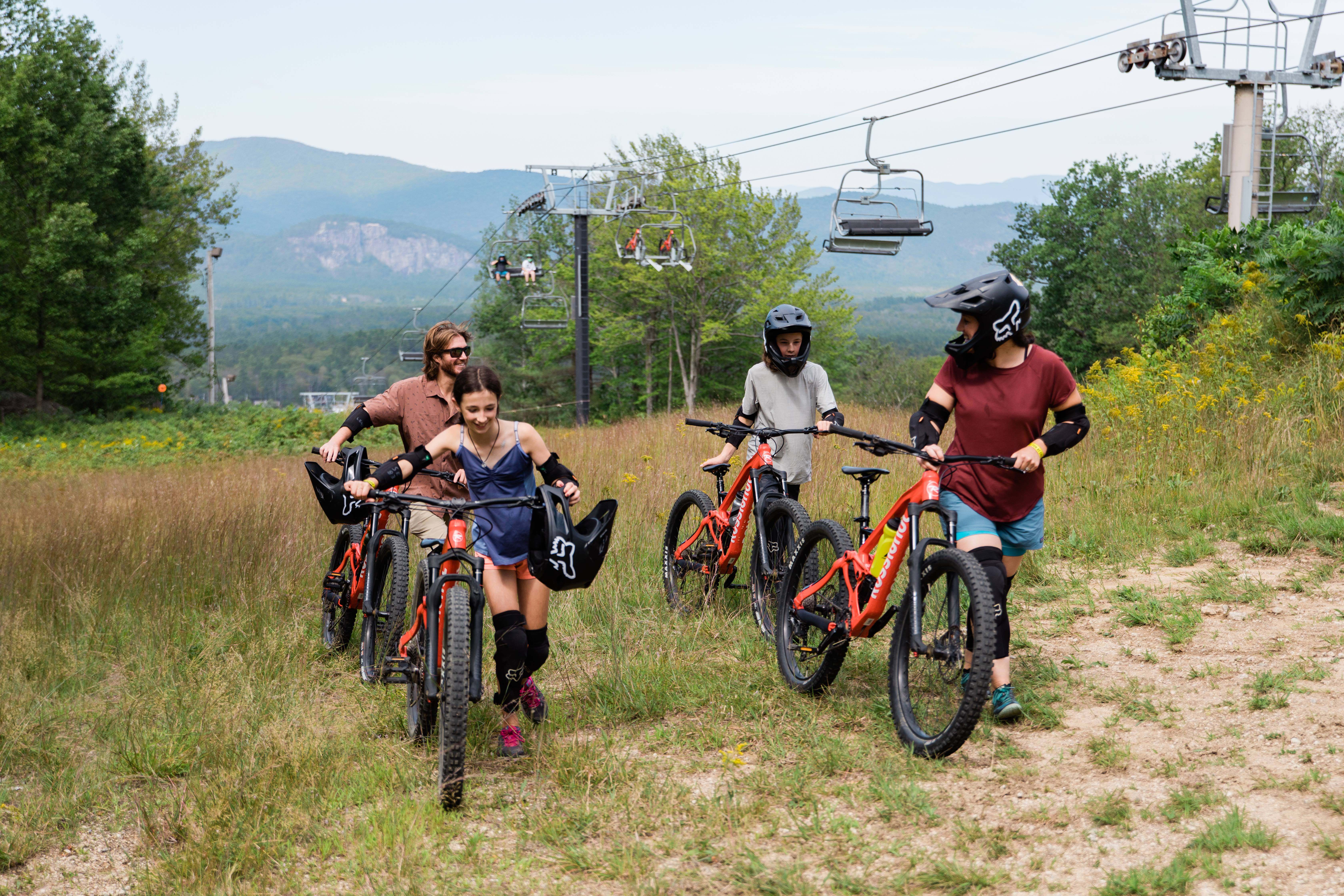 Family getting ready for bike park